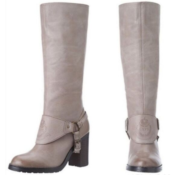 NWOB|Ralph Lauren Delsa Taupe Leather Heeled Riding Boots, 6 - Picture 1 of 10